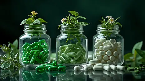 pngtree herbal supplements in glass jars on dark background image 20927944